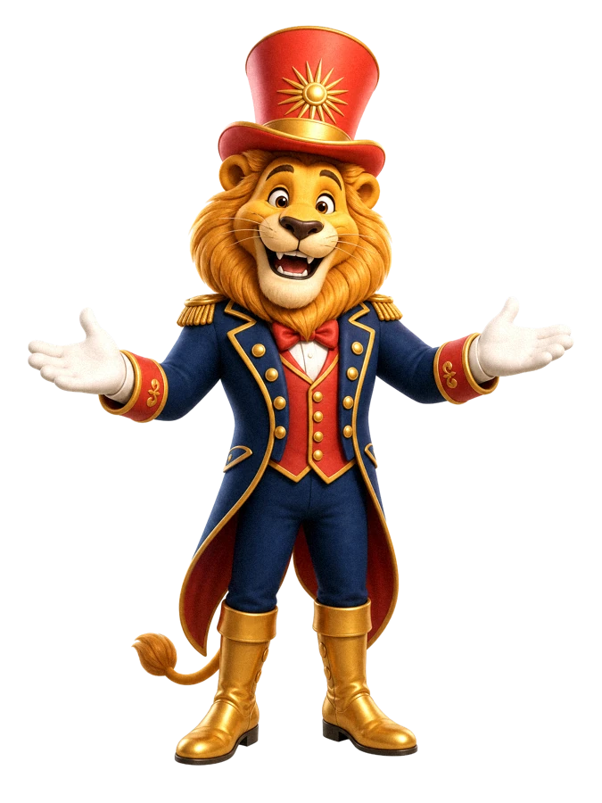 Rollino carnival ringmaster mascot welcoming Canadian players